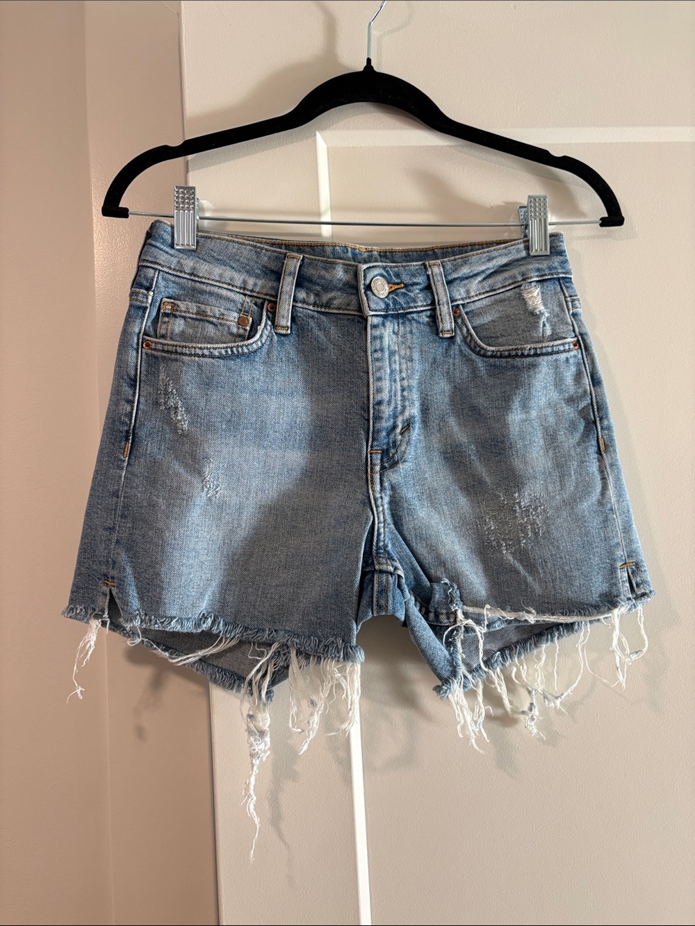 H&M Light Blue Distressed Denim Cutoff Shorts